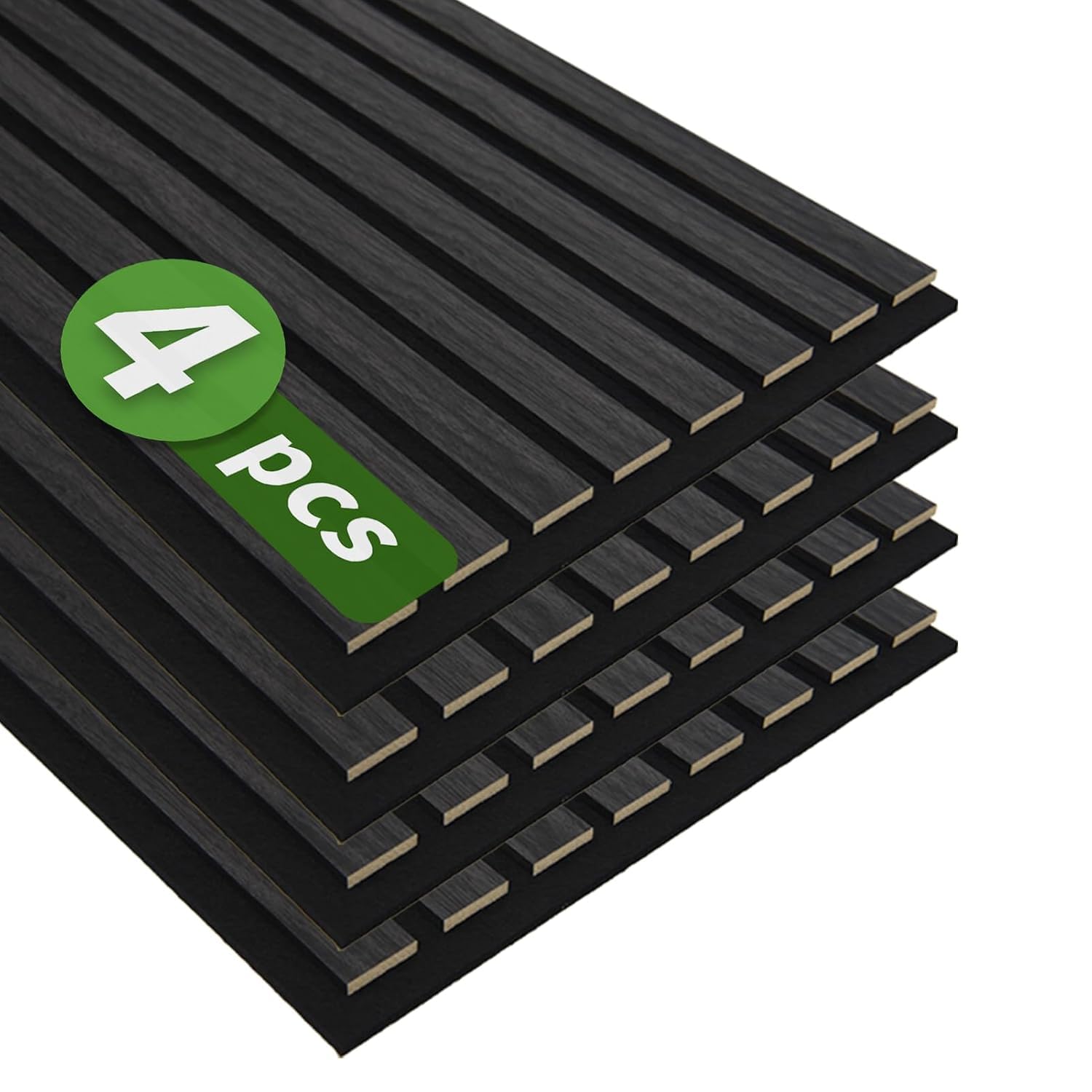 1x8 Matte Black Slat Acoustic Wall Panel - Black Felt (4-Pack)