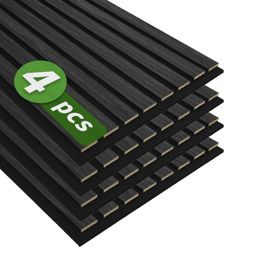 2x2 Matte Black Slat Acoustic Wall Ceiling Panels - Black Felt (4-Pack)